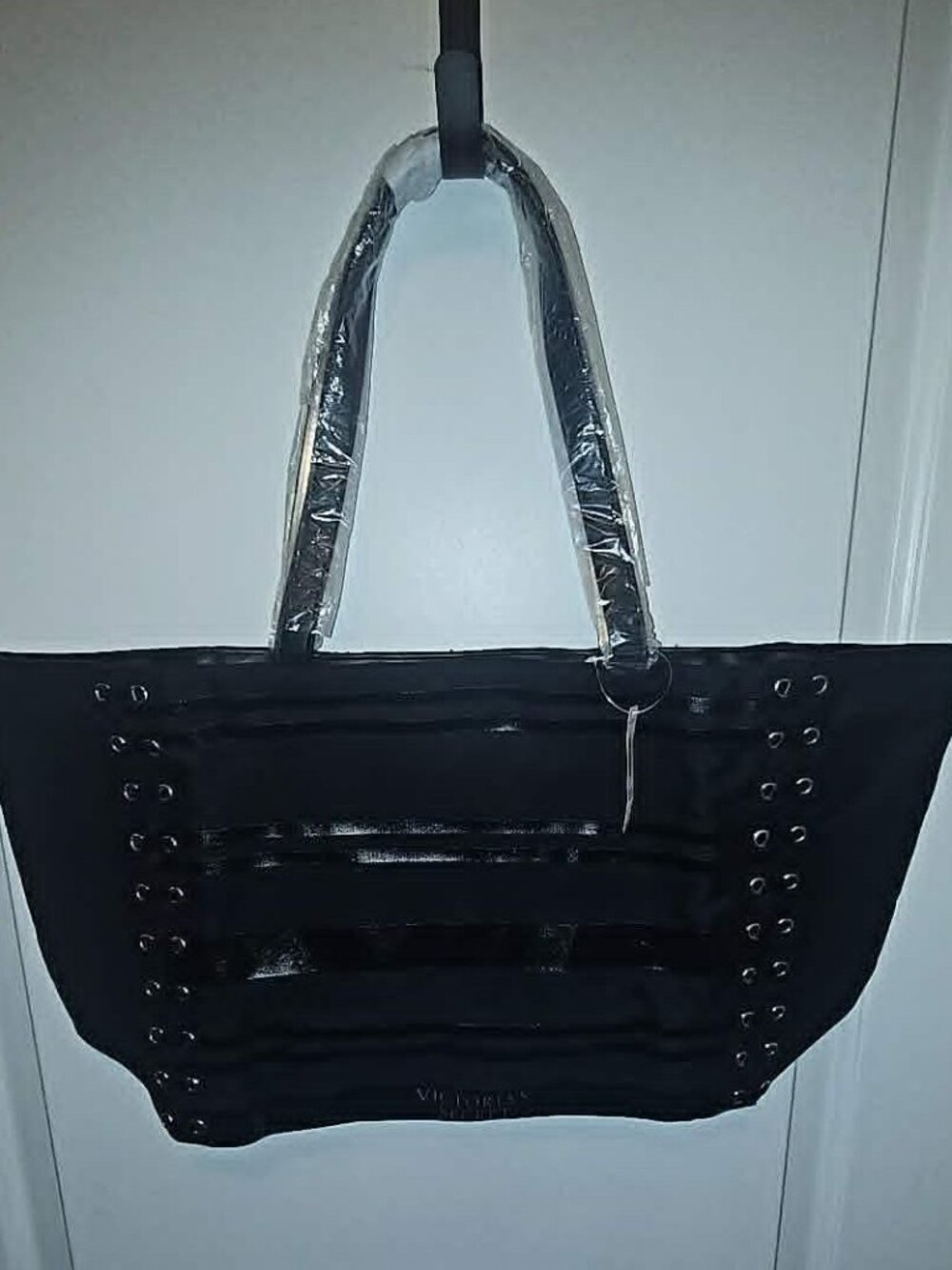 New W/Tags Victoria's Secret Black Stripe Lace Up Tote